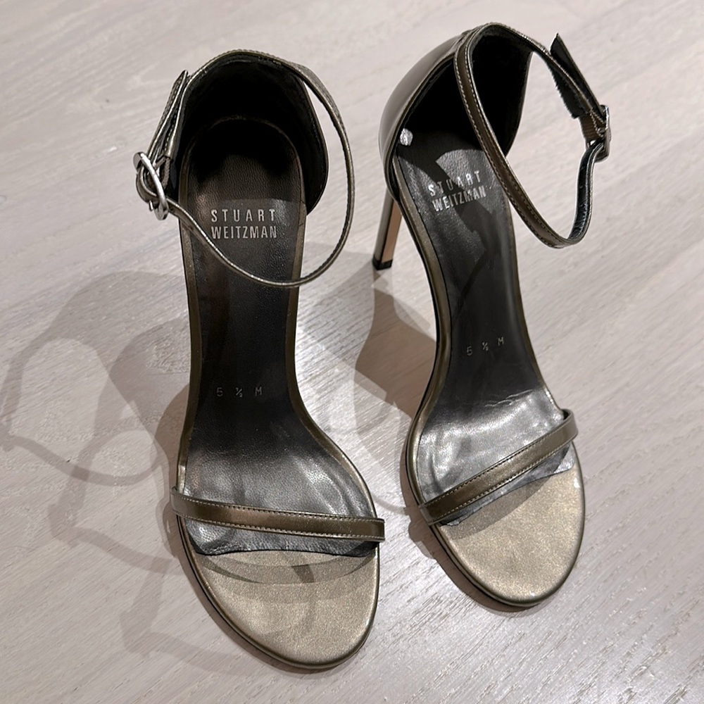 Stuart Weitzman Nudist Strap Heel, Gunmetal size 5.5